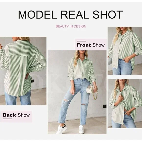 Womens Tops Trendy V Neck Long Sleeve Button Down Shirts Casual Blouses Top - Picture 5 of 6